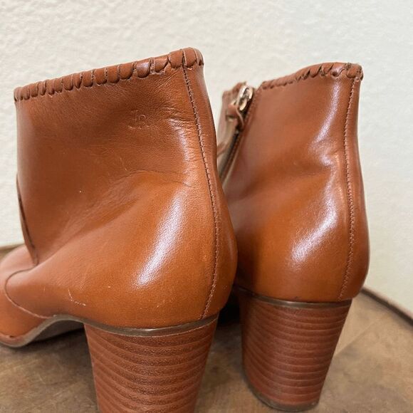 Jack Rogers Brown Oak Leather Heeled Side-Zip Ankle Booties Women's Size 7 M - Picture 6 of 12